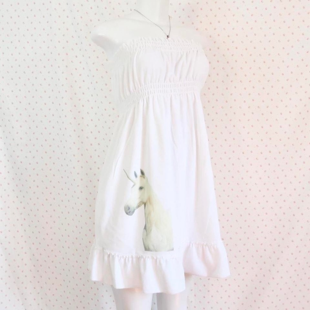 vintage y2k white unicorn smocked tube dress babydoll mini dress coquette
